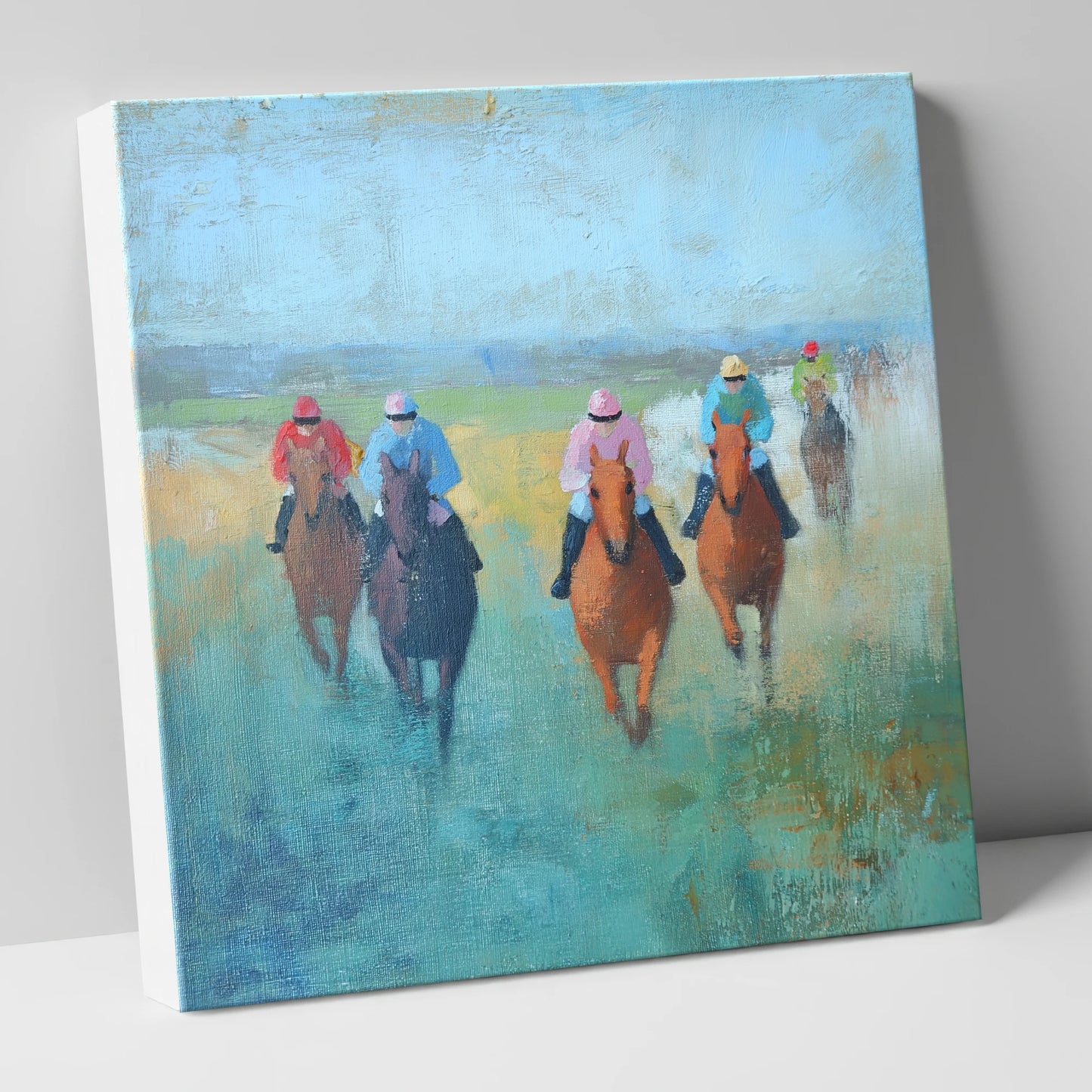 Through the Mist racing horse canvas wall art