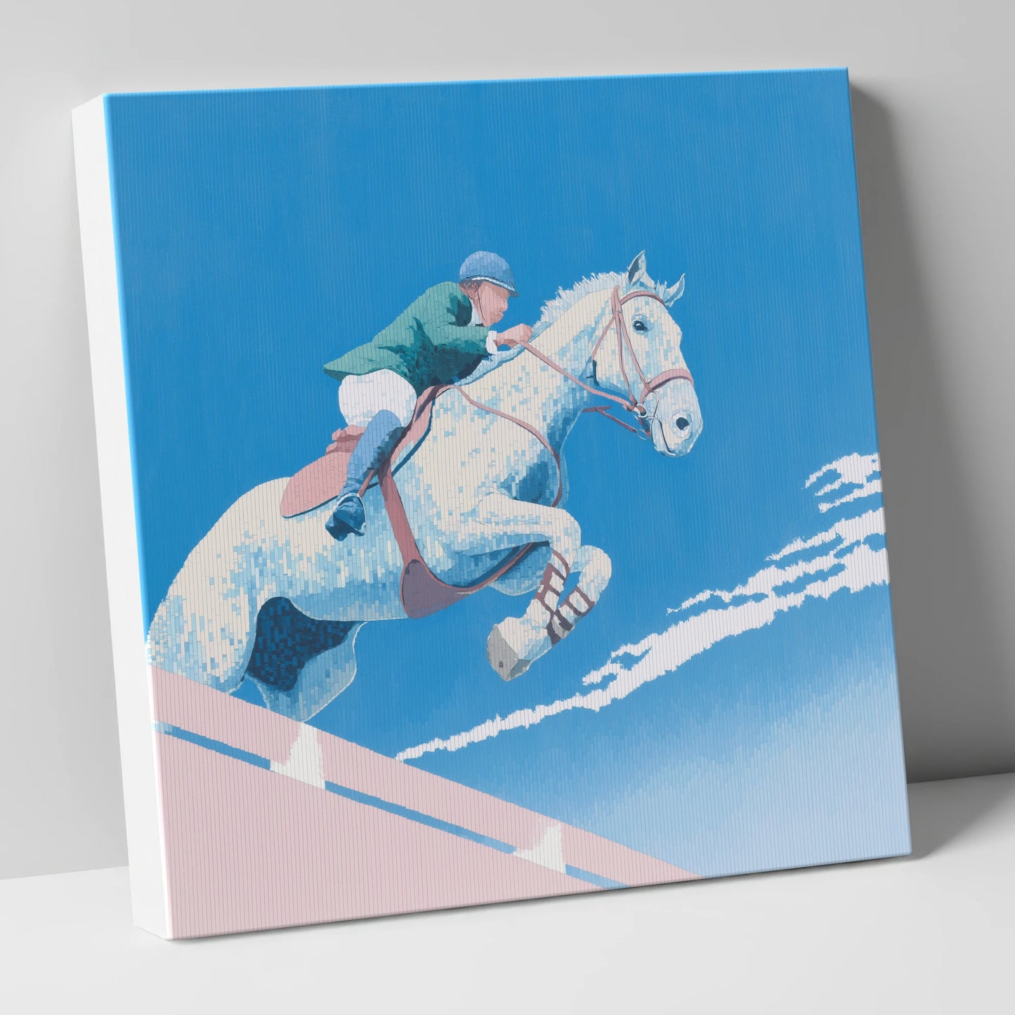 Airborne Over Blue show jumping horse canvas wall art