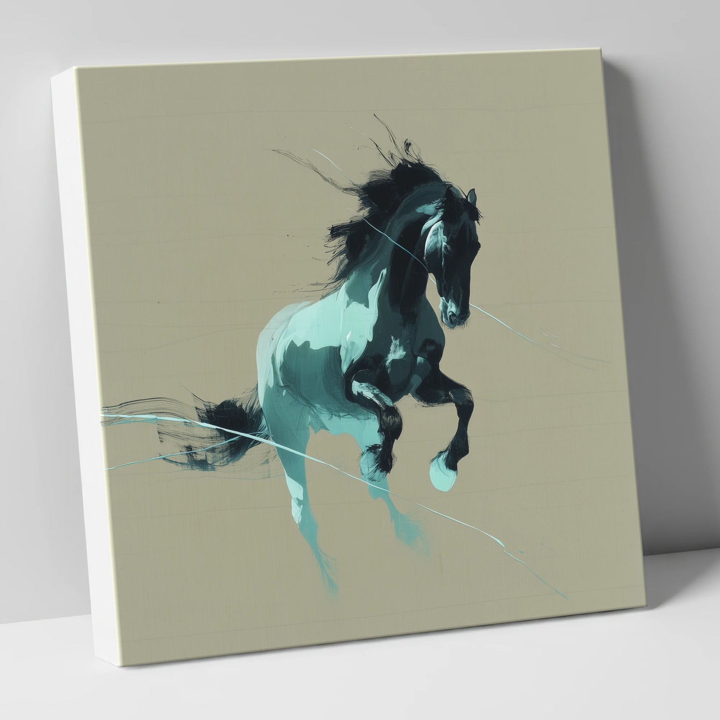 Dynamic Teal Stallion horse breed canvas wall art