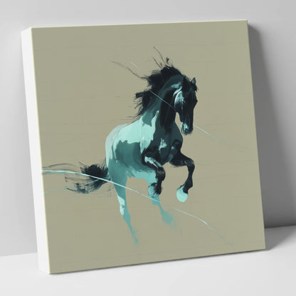 Dynamic Teal Stallion horse breed canvas wall art