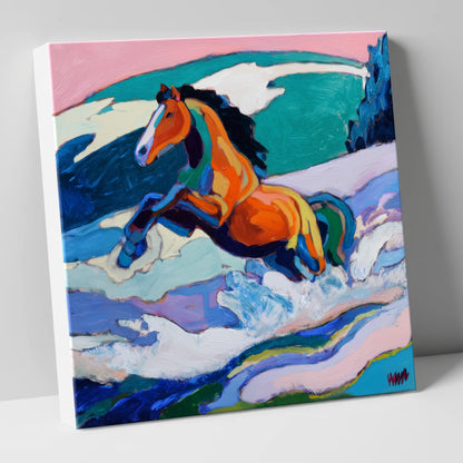 Vivid Coastal Leap beach horse canvas wall art