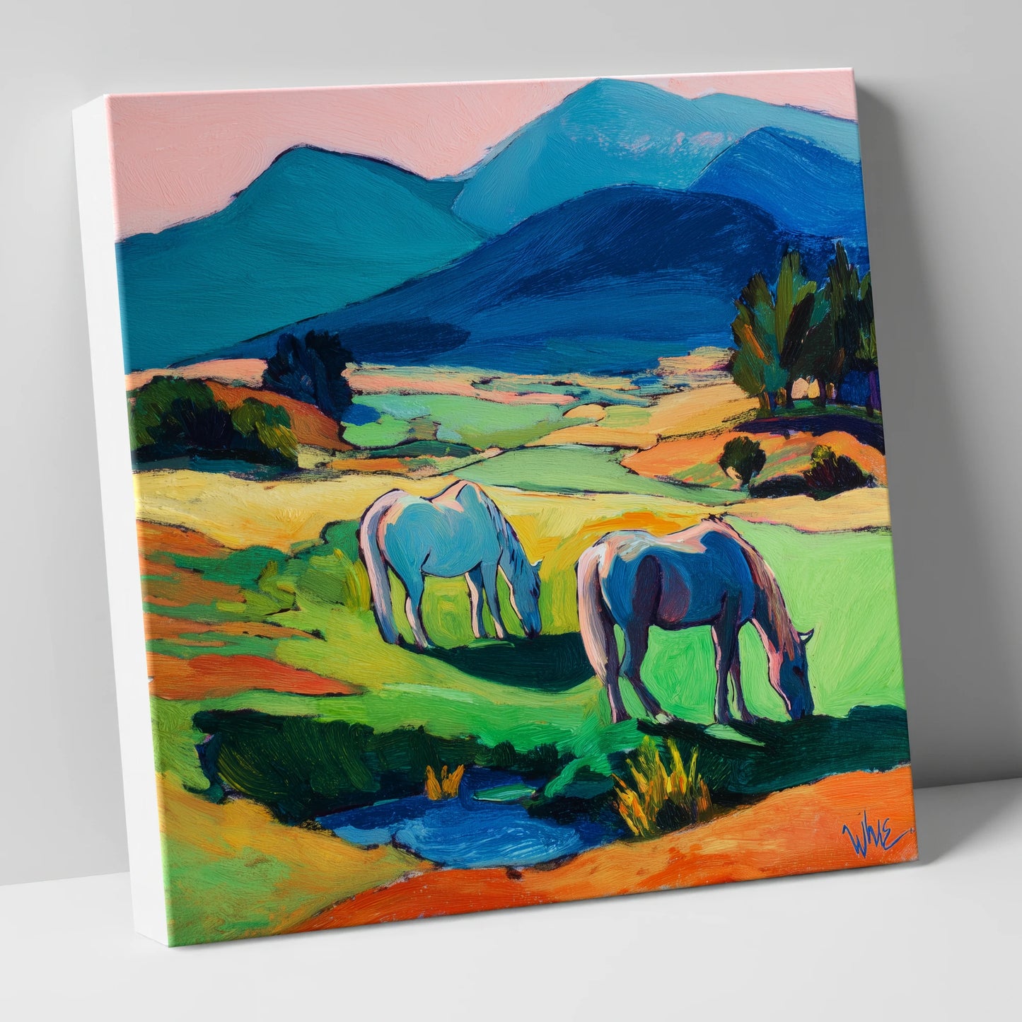 Painted Valley Grazing horse landscape canvas wall art