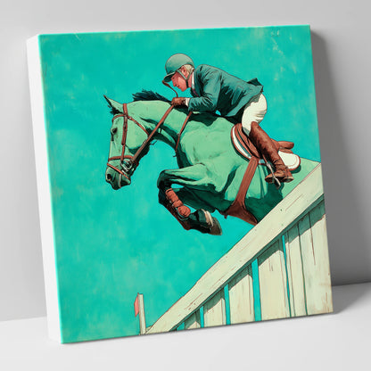 Teal Showjumper show jumping horse canvas wall art