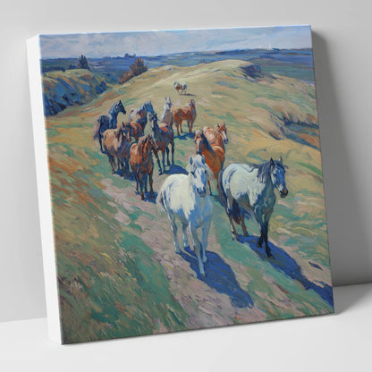 Over the Sunlit Rise wild horses canvas wall art