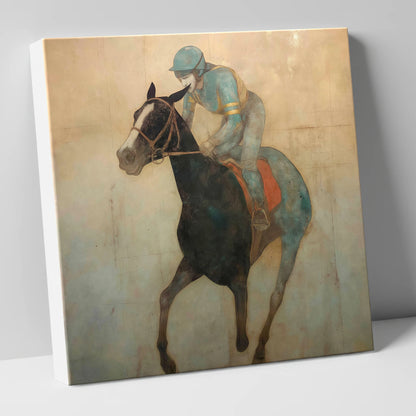 Teal Silk Canter racing horse canvas wall art