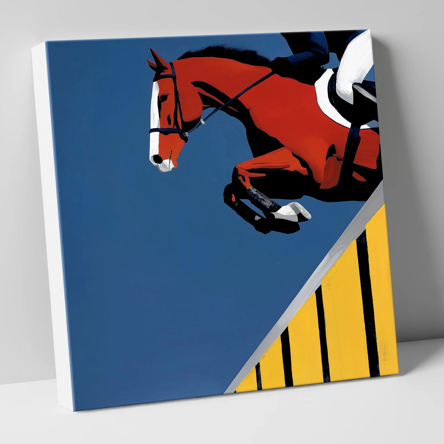 Suspended in Blue show jumping horse canvas wall art