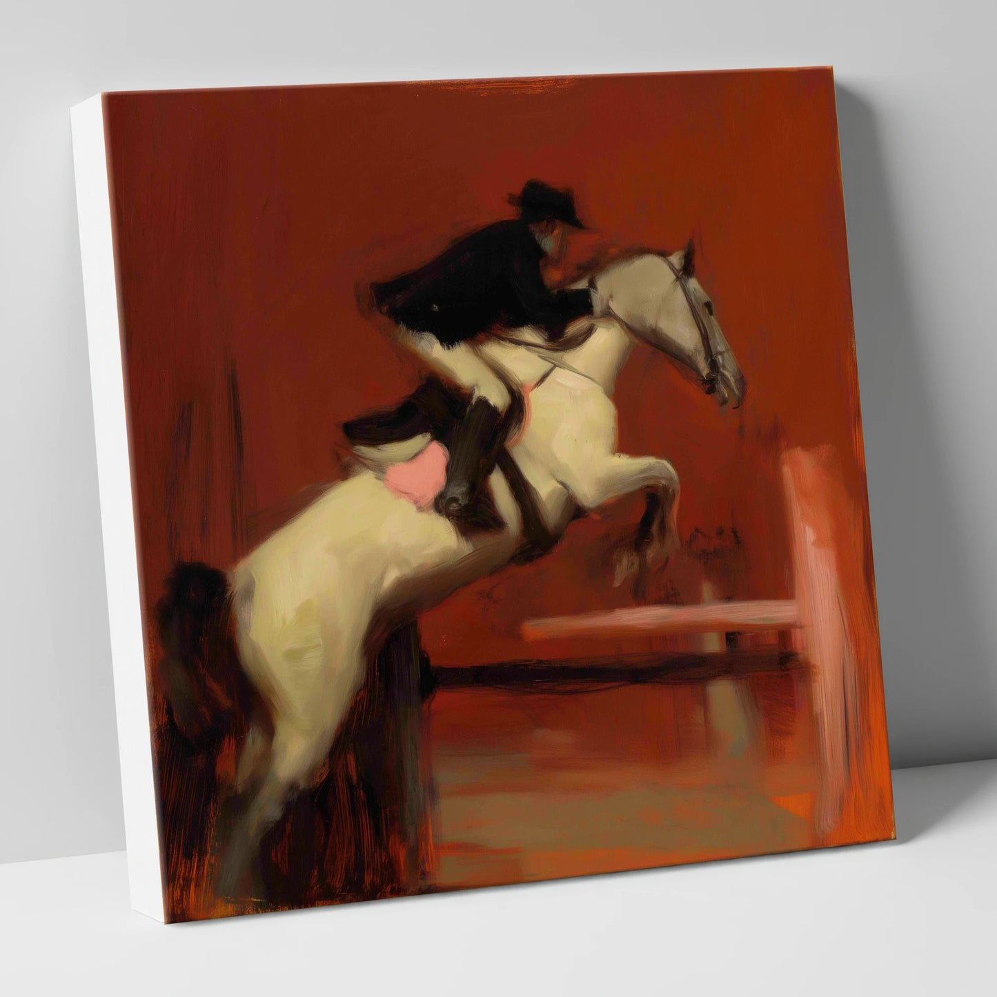 The Crimson Leap show jumping horse canvas wall art