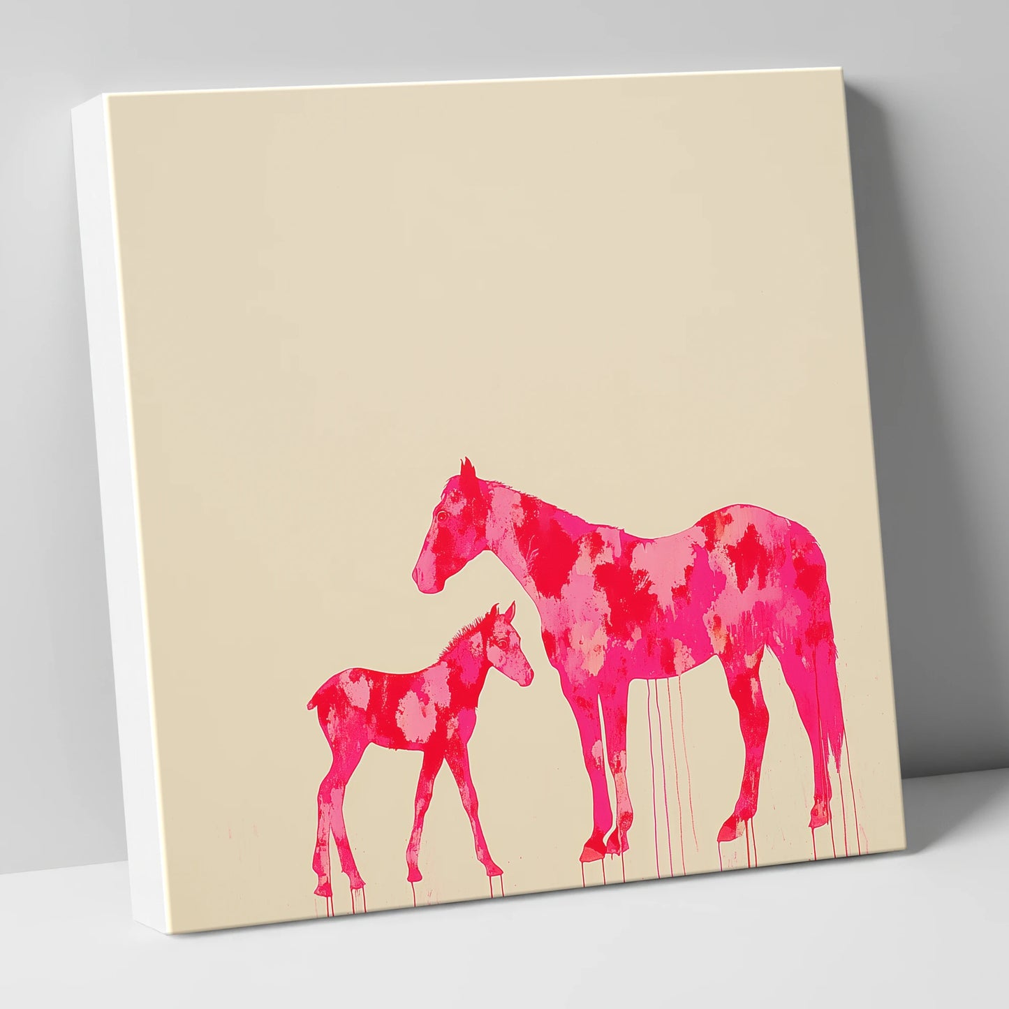 Magenta Mare and Foal mare & foal canvas wall art