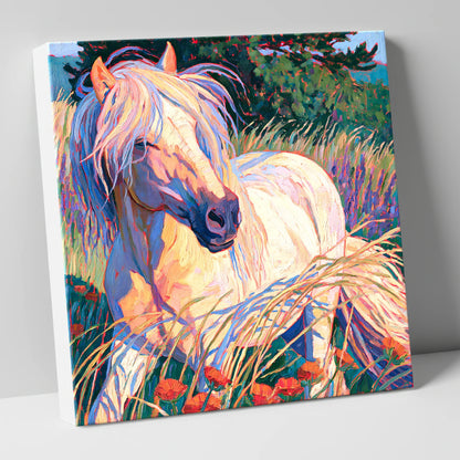 Colourful Horse In Poppy Meadow horse breed canvas wall art