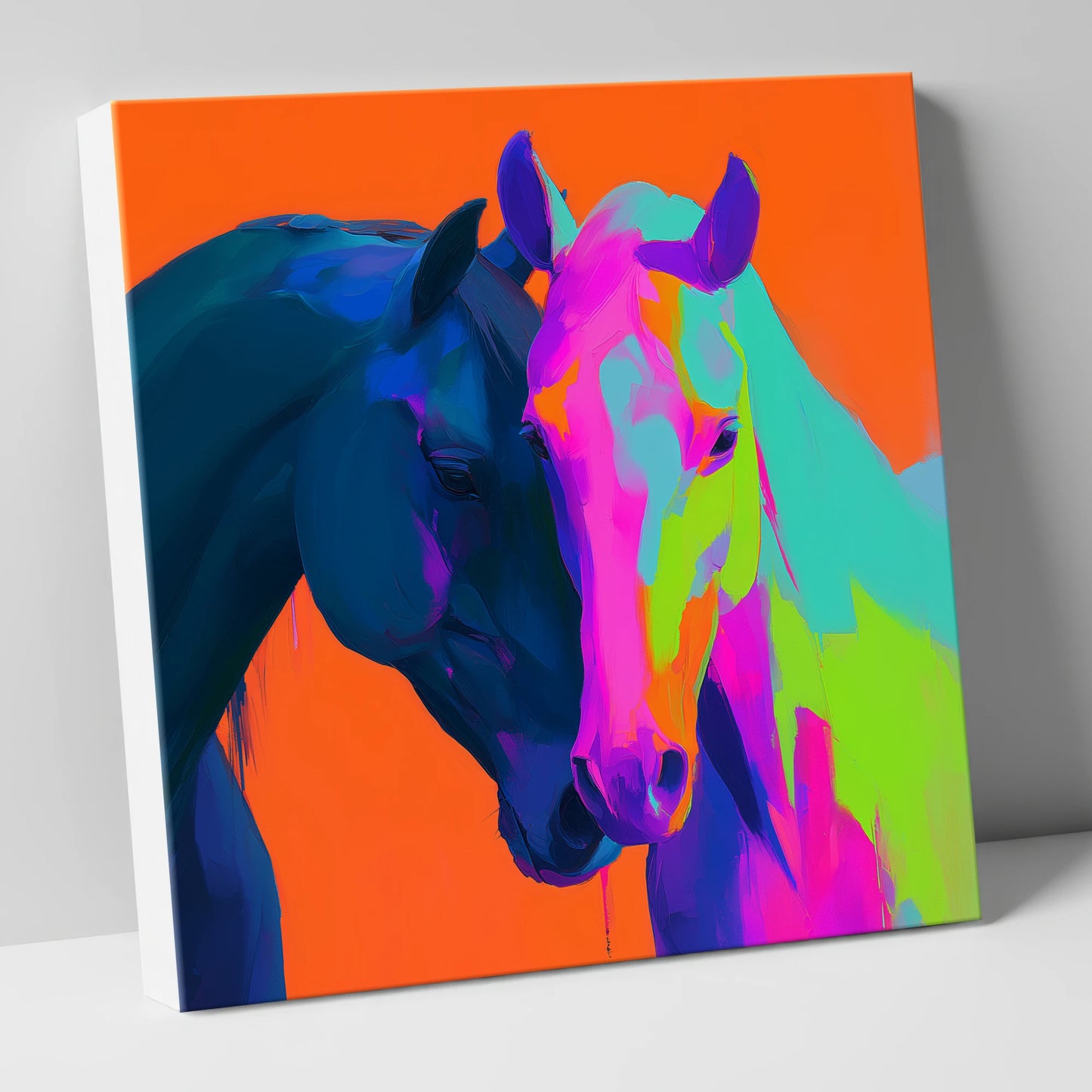 Vibrant Equine Embrace horse portrait canvas wall art