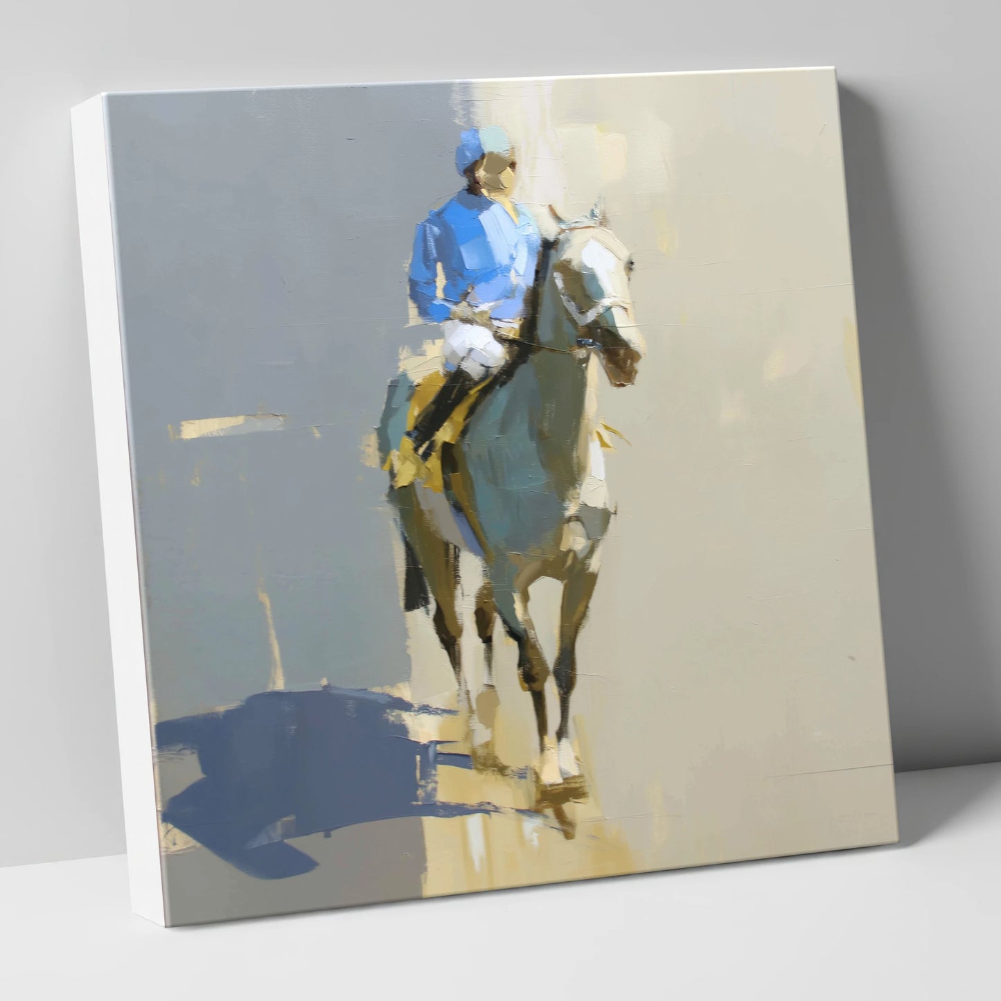 Blue Silks and Shadows racing horse canvas wall art