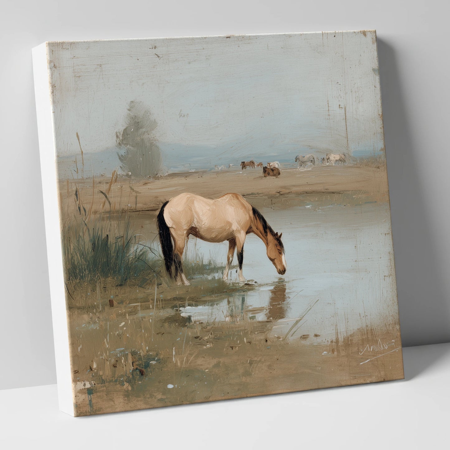 Buckskin by the Shallows horse landscape canvas wall art