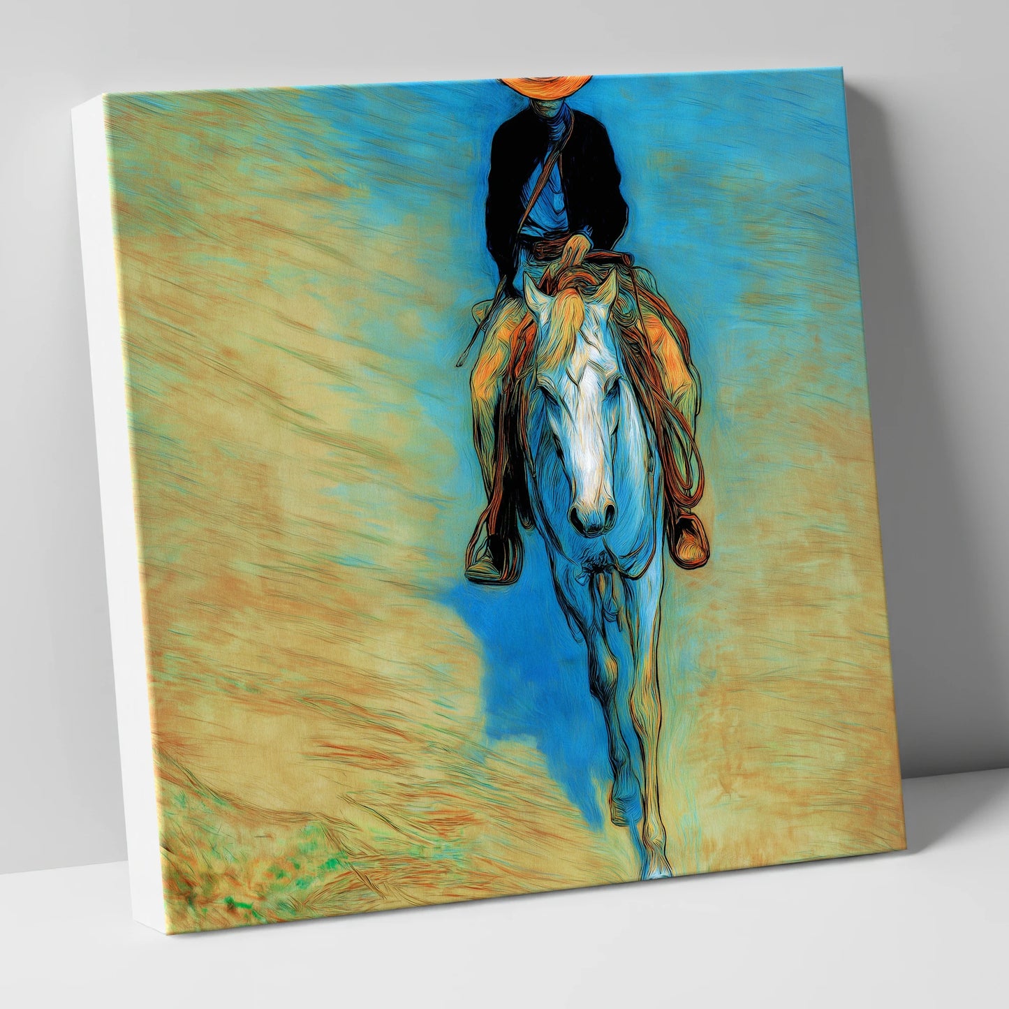 The Blue Trail Rider western horse canvas wall art