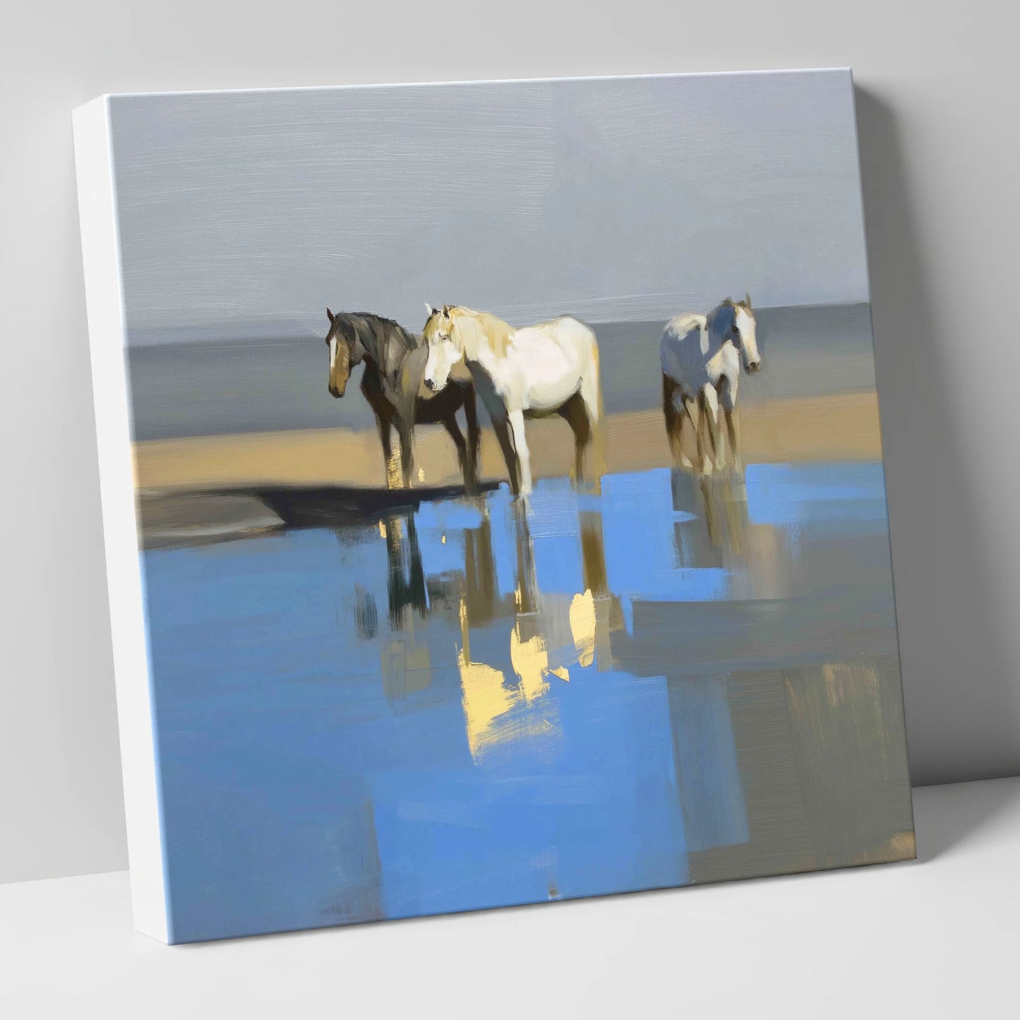 Azure Shore Reflections wild horses canvas wall art