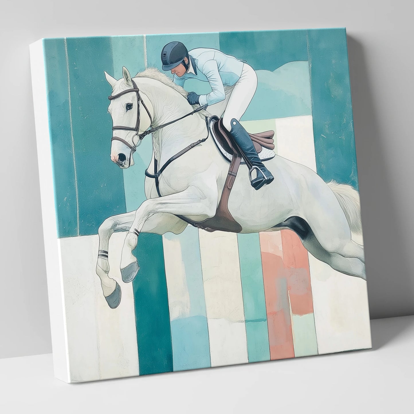 Aquamarine Ascent show jumping horse canvas wall art