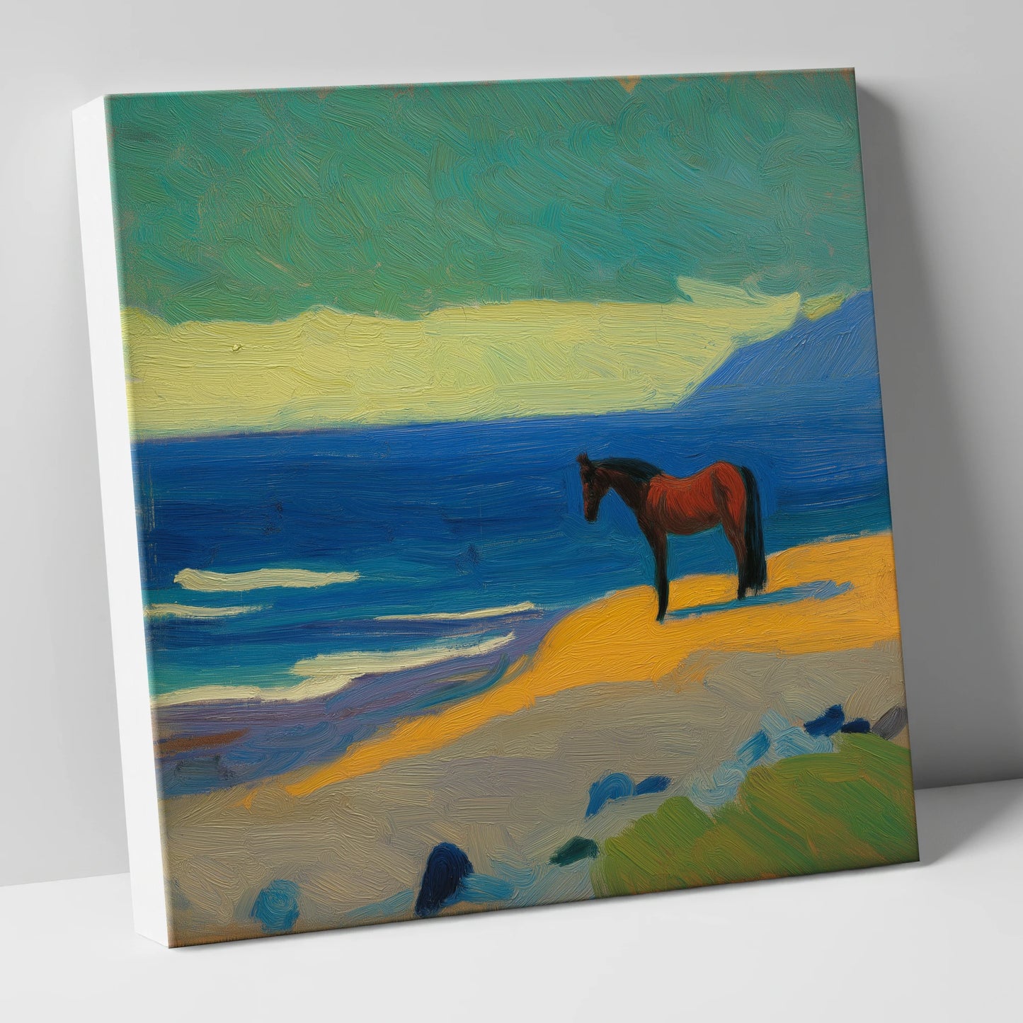 Azure Shoreline Stillness horse landscape canvas wall art