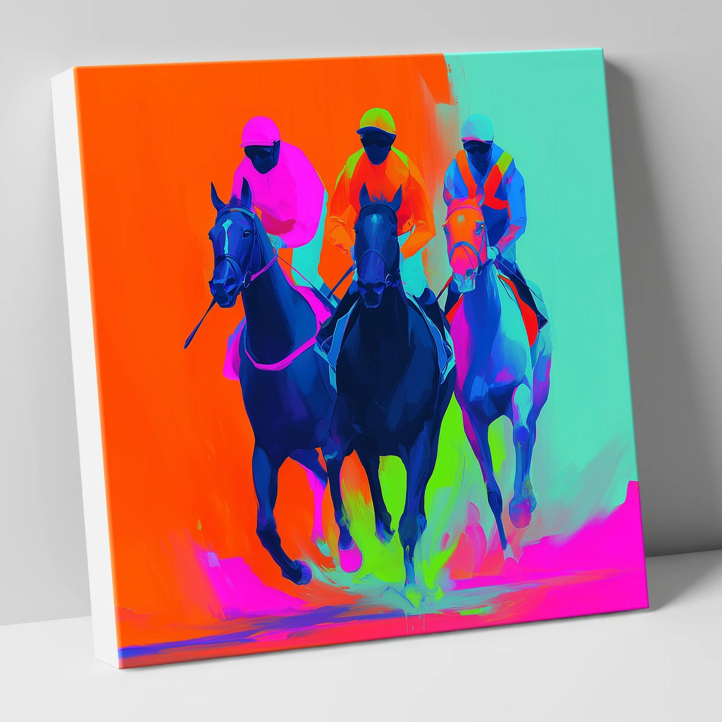 Neon Final Furlong racing horse canvas wall art