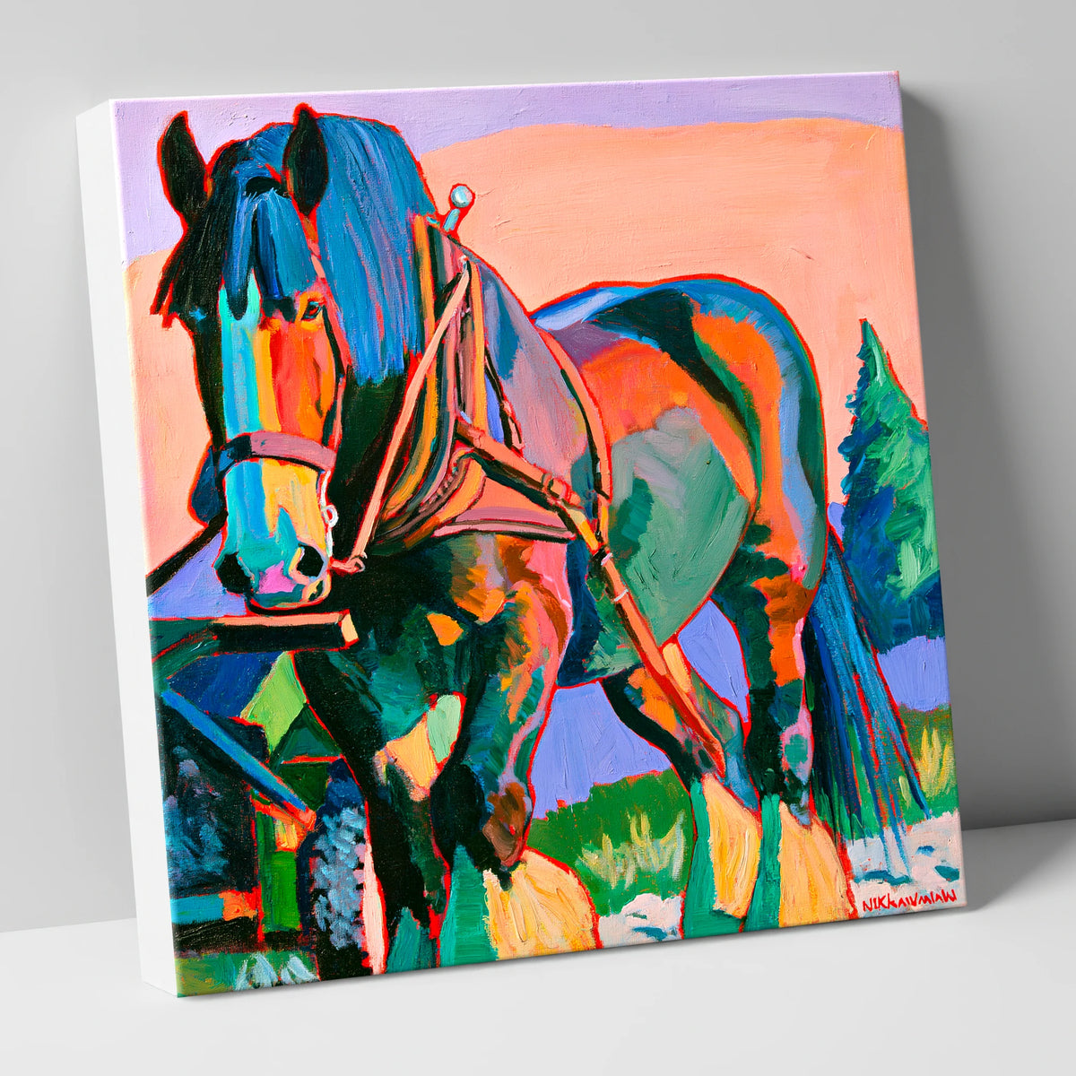 Vibrant Heavy Horse in Harness horse breed canvas wall art