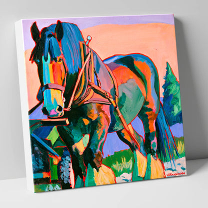 Vibrant Heavy Horse in Harness horse breed canvas wall art
