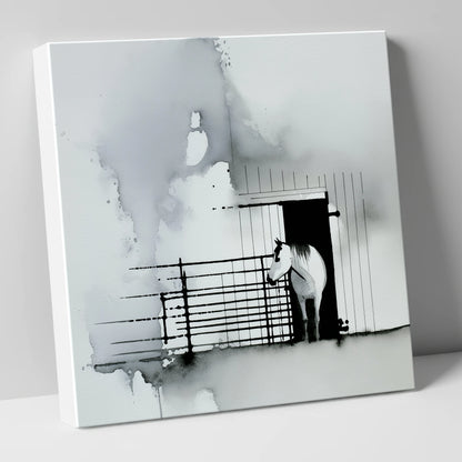 Dawn at the Stable horse stable canvas wall art