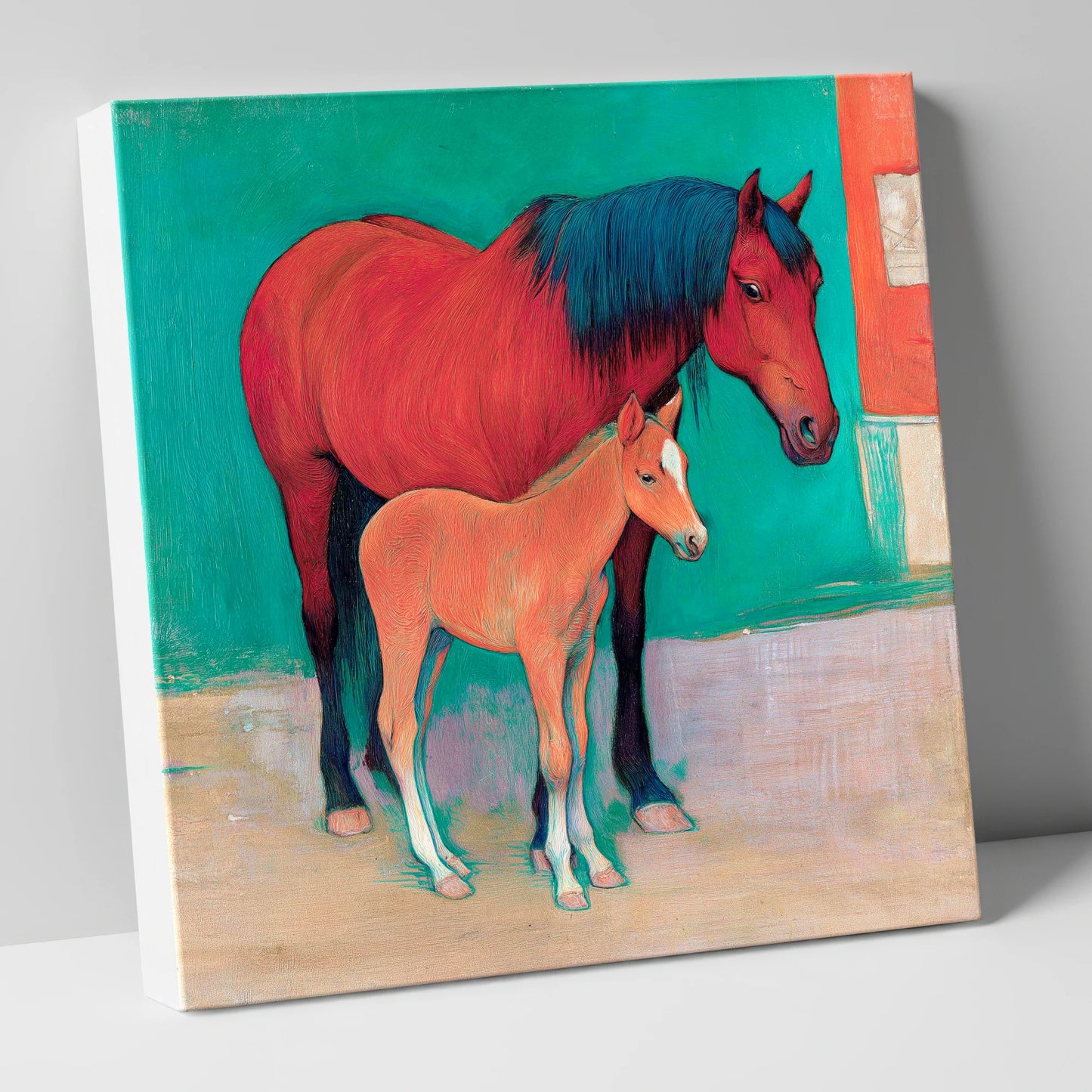 Crimson Mare and Foal mare & foal canvas wall art