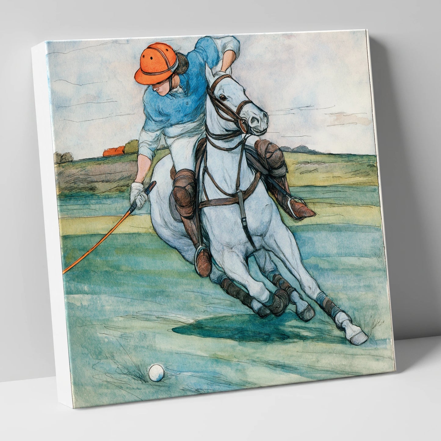 The Nearside Strike polo horse canvas wall art