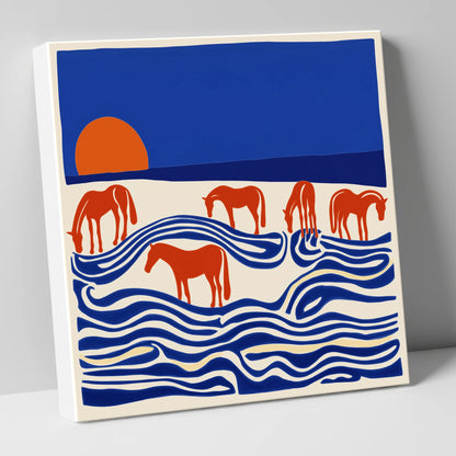 Cobalt Sunset Herd wild horses canvas wall art