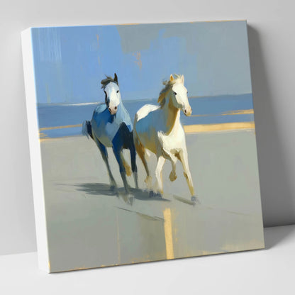 Sunlit Coastal Canter wild horses canvas wall art