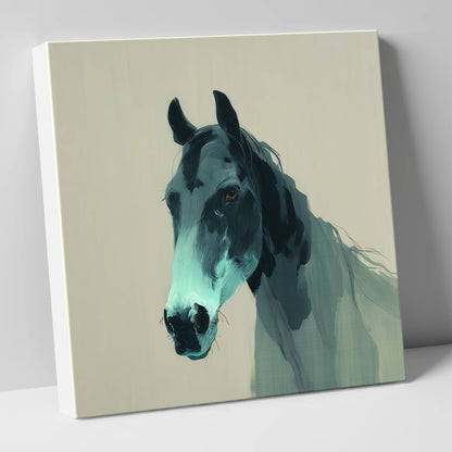 Contemporary Teal Equine horse portrait canvas wall art