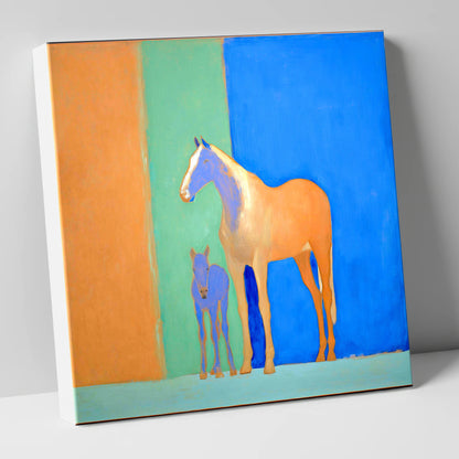 Cobalt and Sand mare & foal canvas wall art