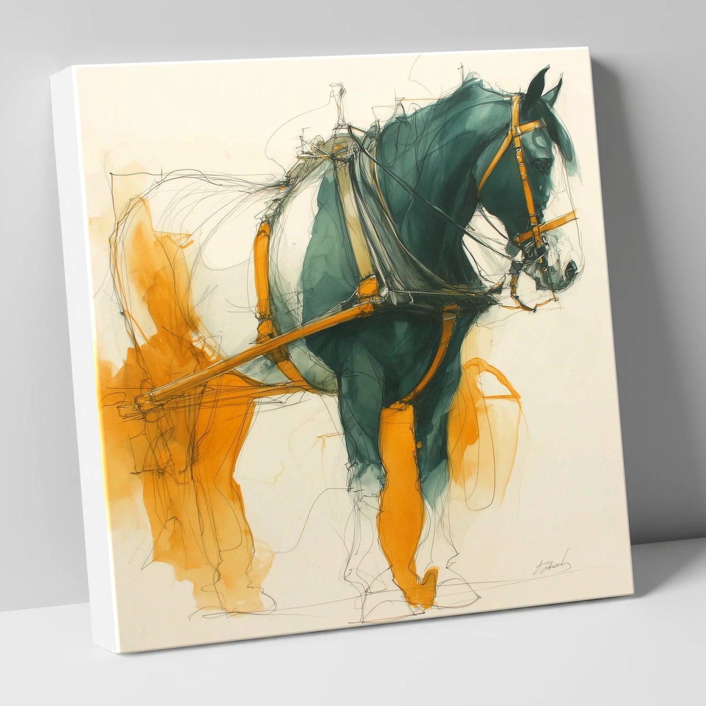 Teal and Amber Draft working horse canvas wall art