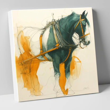 Teal and Amber Draft working horse canvas wall art