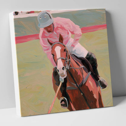 Dusty Pink Pursuit polo horse canvas wall art