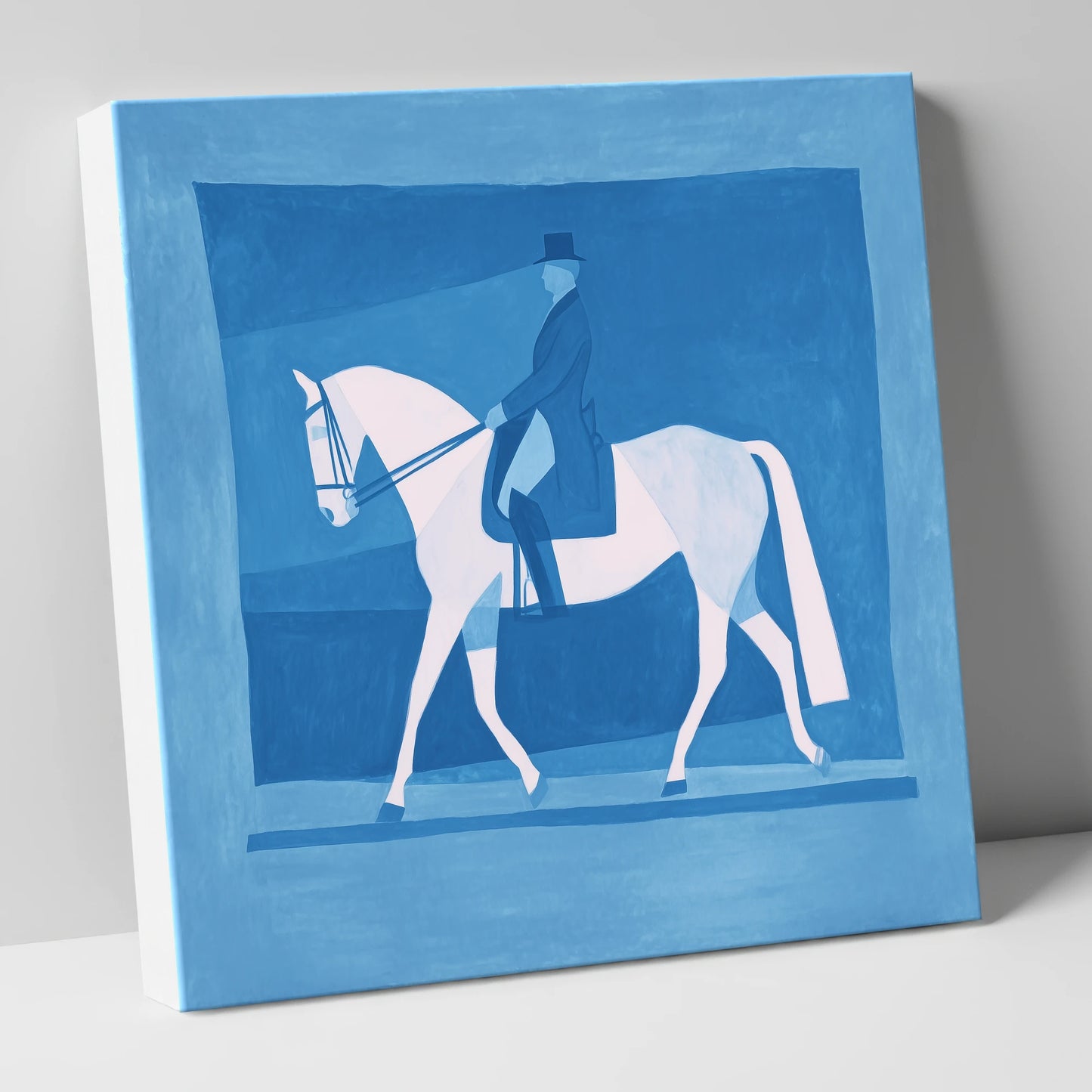 Blue Dressage Silhouette dressage horse canvas wall art