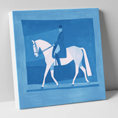 Blue Dressage Silhouette dressage horse canvas wall art