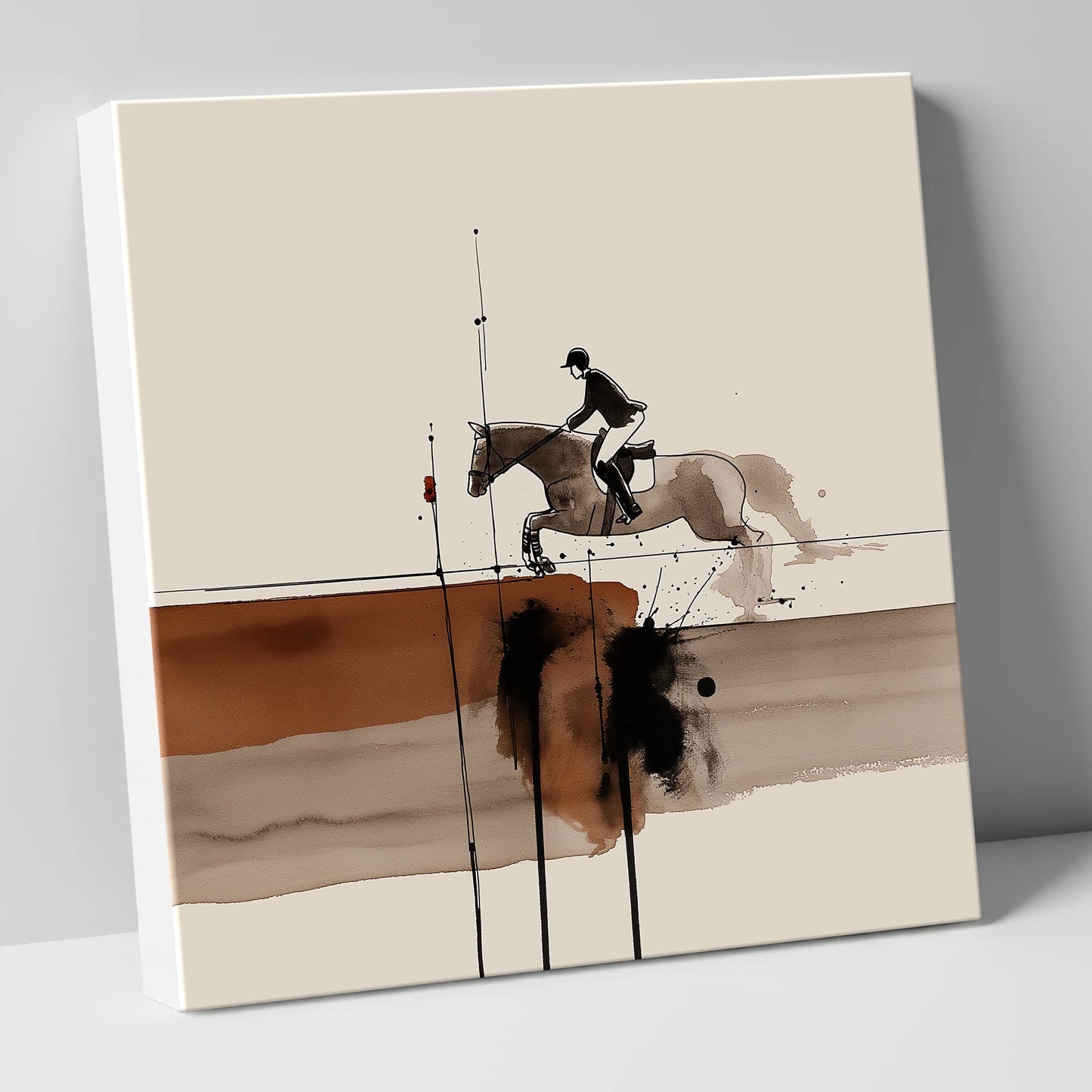 Airborne in Sepia show jumping horse canvas wall art