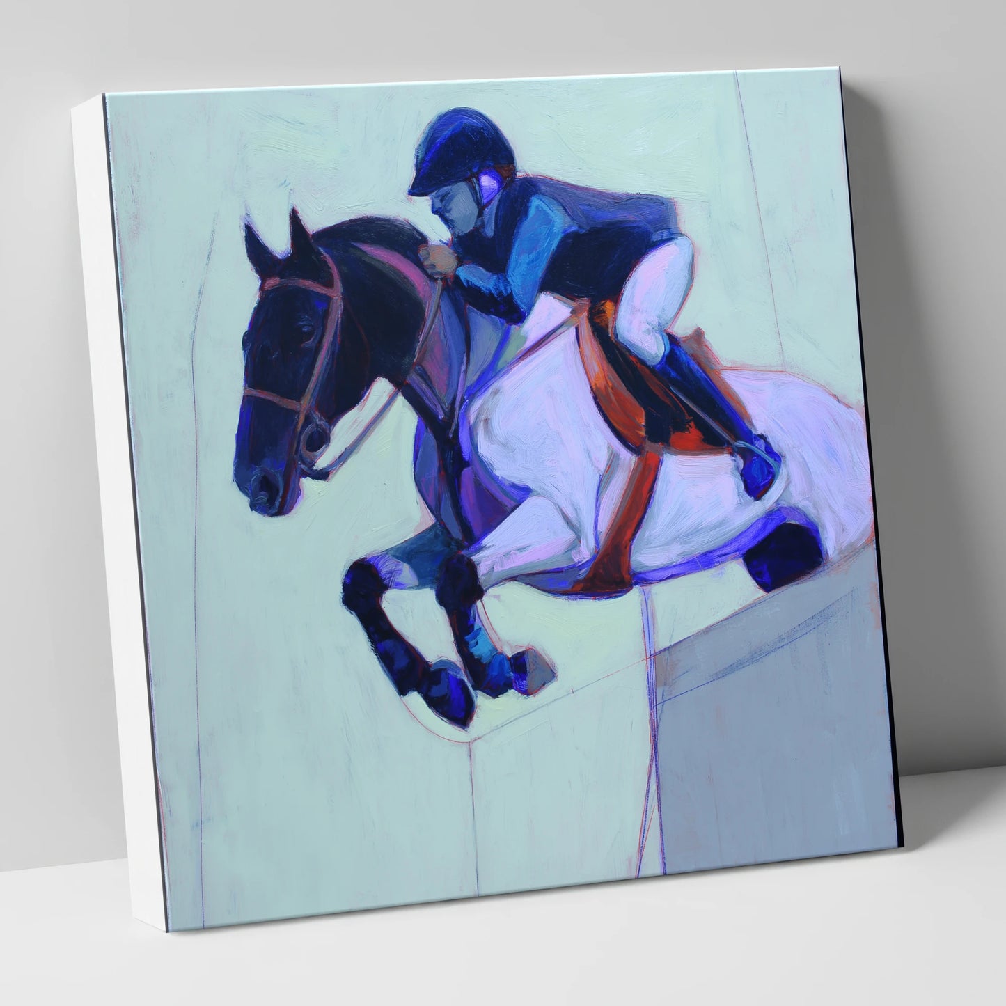 Indigo Flight show jumping horse canvas wall art