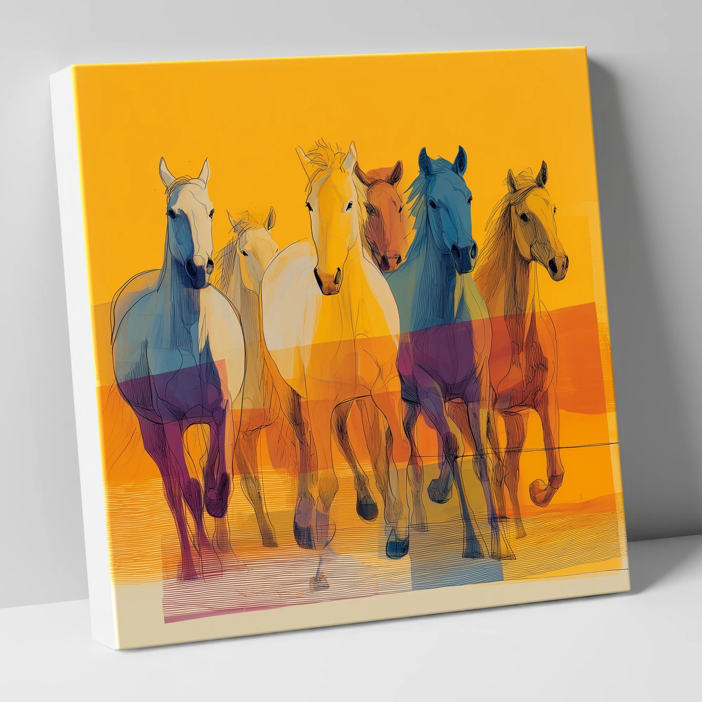 The Vibrant Herd horse landscape canvas wall art