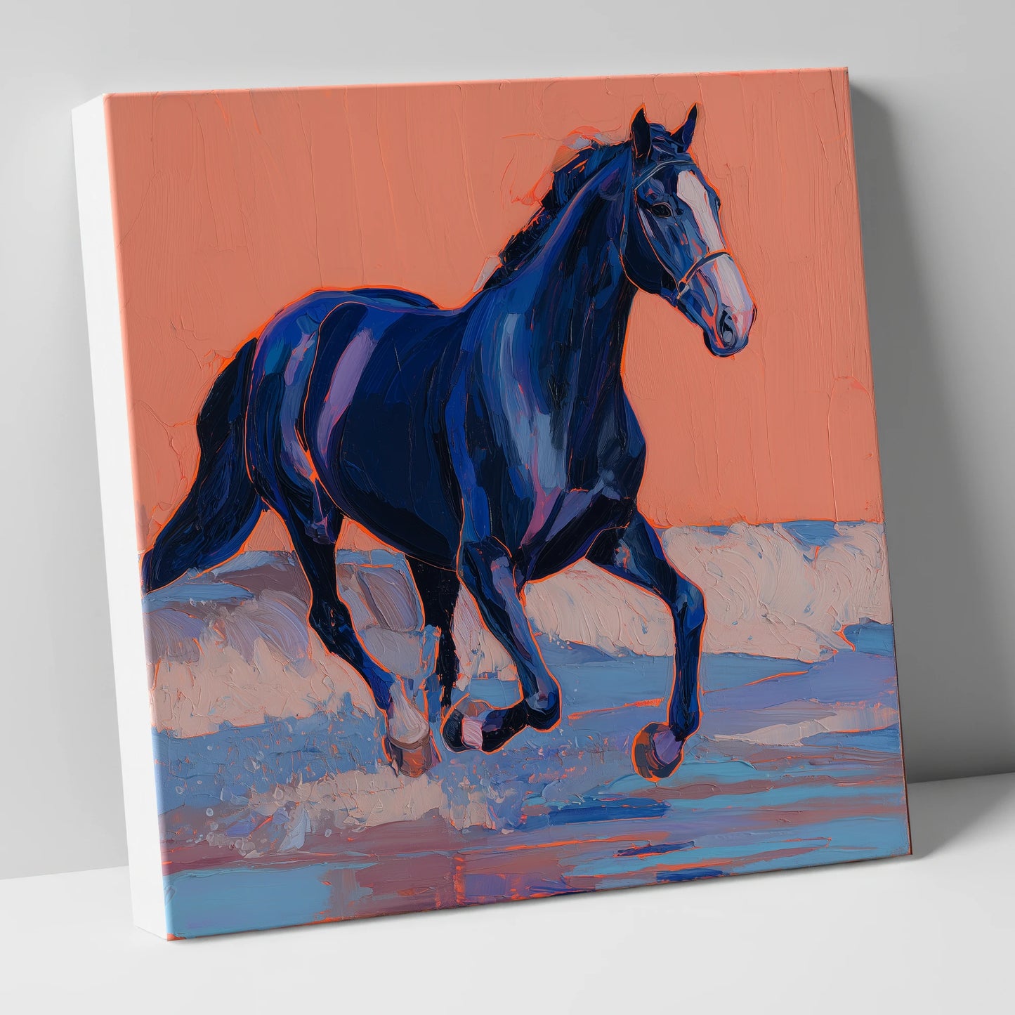 Vibrant Indigo Surf beach horse canvas wall art