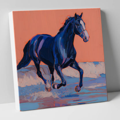 Vibrant Indigo Surf beach horse canvas wall art