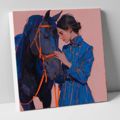 The Indigo Embrace horse & rider canvas wall art
