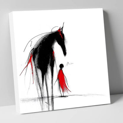 Crimson Silhouette horse & rider canvas wall art