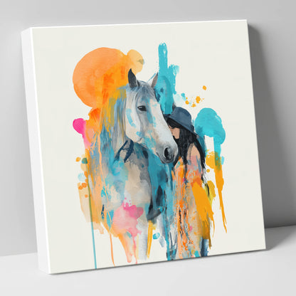 Vibrant Connection horse & rider canvas wall art