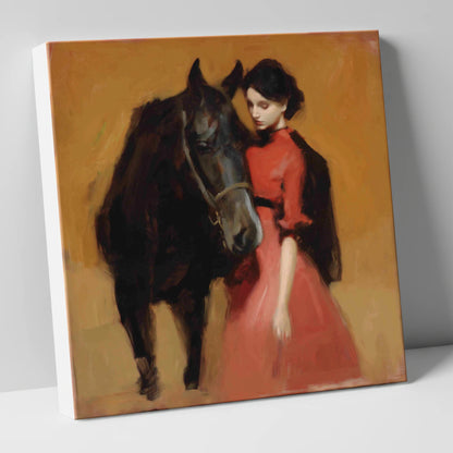Crimson and Shadow horse & rider canvas wall art