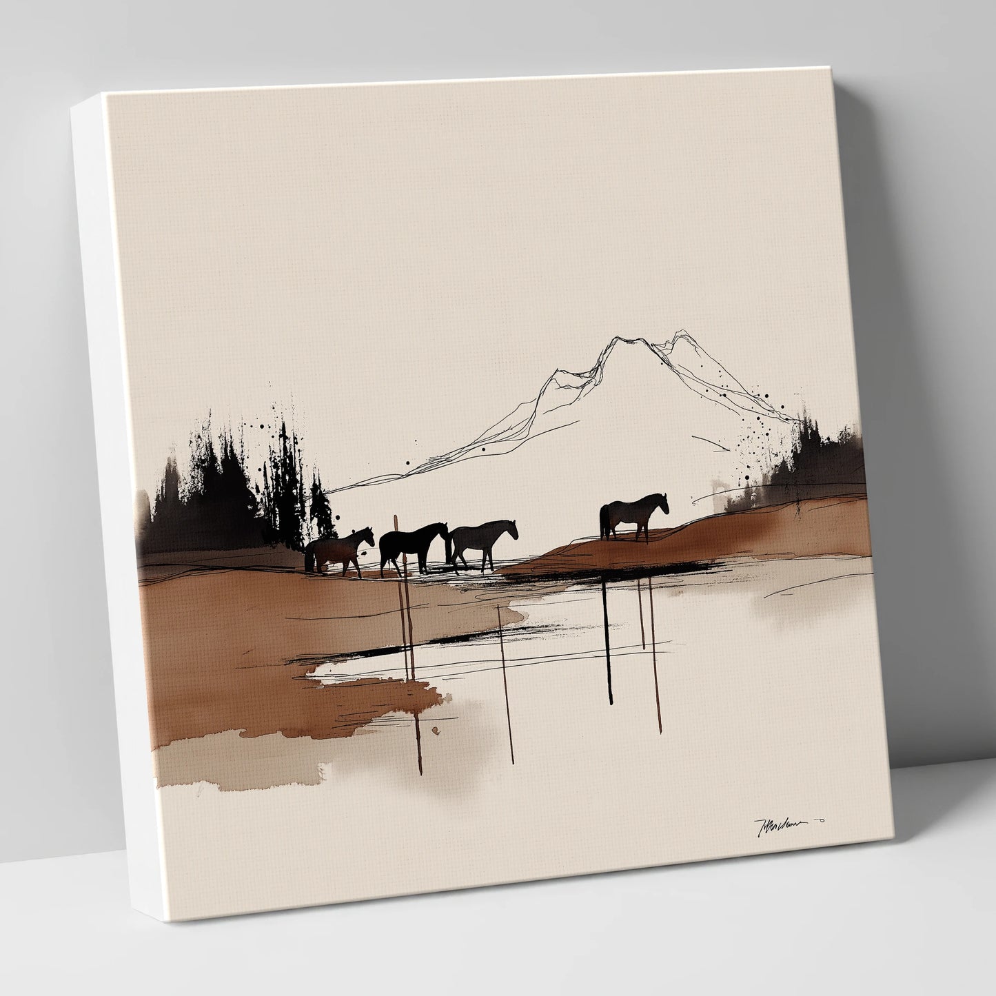Mountain Pasture Silhouettes horse landscape canvas wall art
