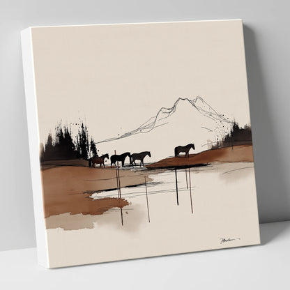 Mountain Pasture Silhouettes horse landscape canvas wall art
