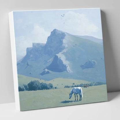 Beneath the Blue Peaks horse landscape canvas wall art