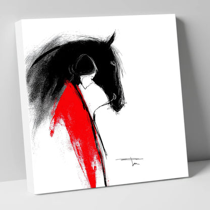 Crimson Connection horse & rider canvas wall art