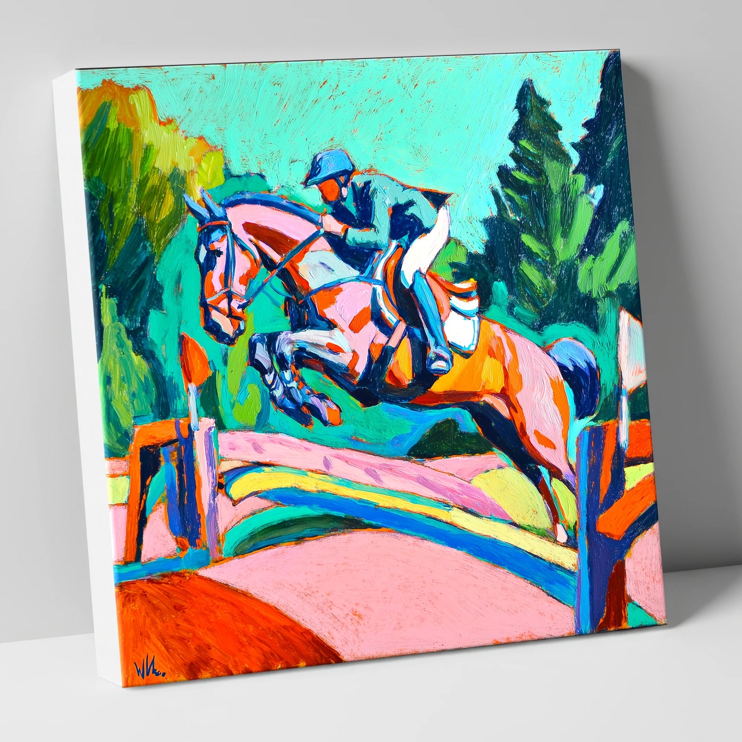 Technicolour Flight show jumping horse canvas wall art