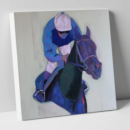 Focused in Blue racing horse canvas wall art